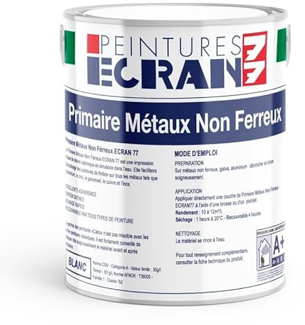 Primaire métaux non ferreux, peinture sous-couche aluminium, zinc, cuivre, métaux galvanisés, intérieur, extérieur ECRAN 77 1 litre