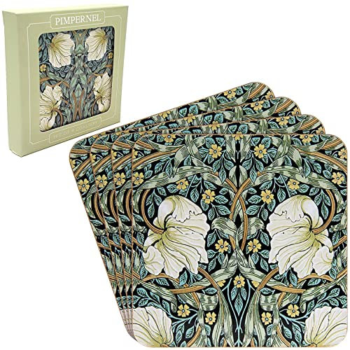 The Leonardo Collection coasters - William Morris Pimpernel design, Set of 4, Square, Multicolor, Cork