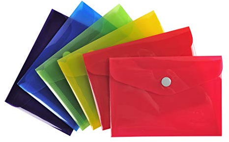 Exacompta - Réf, 34430E - Carton de 30 Pochettes Fermeture Bouton Pression avec Rabat - en Pp Lisse - Dimensions : 14 x 10 cm - Format à Classer 8,8 x 12,5 cm (B7) - 6 Couleurs Assorties