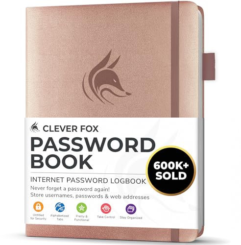 Clever Fox Passwortbuch mit Registerkarten - Adress- und Passwort-Organisationsbuch mit alphabetischen Registerkarten - Kleines Passwortbuch für Computer- und Website-Logins, Roségold