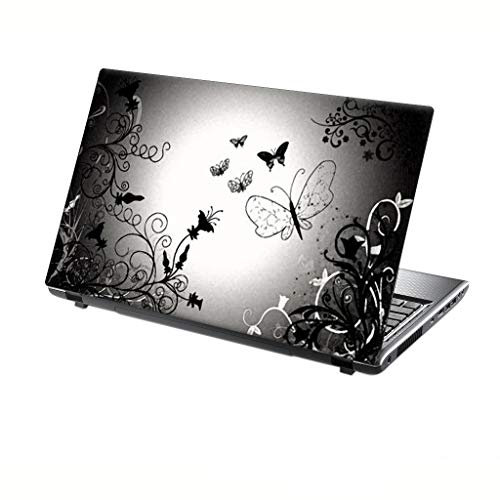 TaylorHe 13-14 inch Laptop Skin Vinyl Decal MADE IN ENGLAND Silver Grey Butterflies and Moth