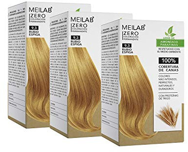 MEILAB - Tinte permanente sin amoniaco - Pack de 3 unidades - Color Rubio muy claro dorado #9-3