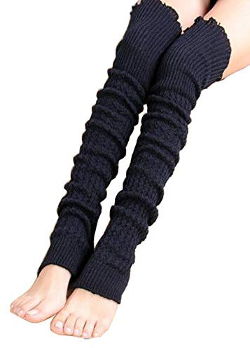 1 Paar lange gestrickte Beinwärmer für Damen, Winter, Beinstulpen, hohe Füße, Kniestrümpfe für Tanz, Yoga, Sport (schwarz), Schwarz , M