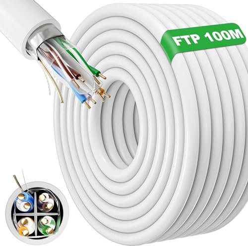 ikbc Cable Ethernet 100 metros, Cat 6 FTP Blindado Cable de Red 100m Alta Velocidad, Cable Internet 23AWG 100 mt Cable RJ45 Exterior Interior, Gigabit Cable LAN Impermeable Antiinterferencia