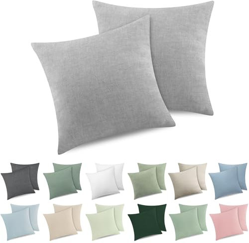 ATsense 2er Set Kissenbezug 40x40 cm - 100% Gewaschene Baumwolle, Grau Kopfkissenbezug mit Reißverschluss, Oeko-TEX Zertifiziert Weich, Nicht Lleicht Verformbar