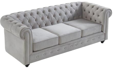 Vente-unique-Sofa 3-Sitzer - Samt - Hellgrau - Chesterfield
