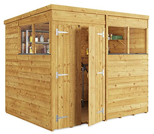 BillyOh 8x6 Switch Pent Log Cabin Wooden Garden Shed | 28x28 Framing Garden Storage Shed with Customizable Doors & Windows, Overlap Cladded Walls, Green Mineral Roof Felt | Versatile Outdoor Storage