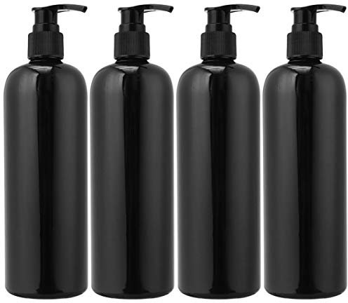 Housoutil 4 Stück Seifenspender Schwarz, 500ml Pumpspender für die Shampoo, Handwäsche, Lotion, Dauerhafte Nachfüllbare Seifenspender Shampoo Spender für Küche Bad