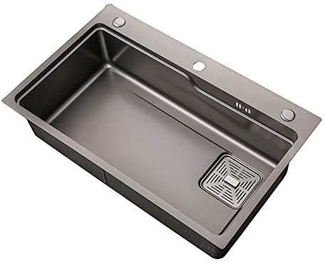 SRHWBF Fregadero de Cocina un Seno Fregadero de Montaje Superior de Acero Inoxidable 304 con 3 Orificios de Montaje Fregadero Bajo Encimera sobre Encimera con Escurridor