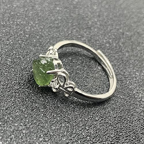 ASDFY Naturlicher Grüner Turmalin-Ring Unregelmäßiger Kristall-Silber-Farbring Verstellbarer Offener Stein Der Frauen Ringe Reiki-Balance Knöchel-Finger-Ringe Ewigkeitsring Für Frauen, Mädchen, Männer
