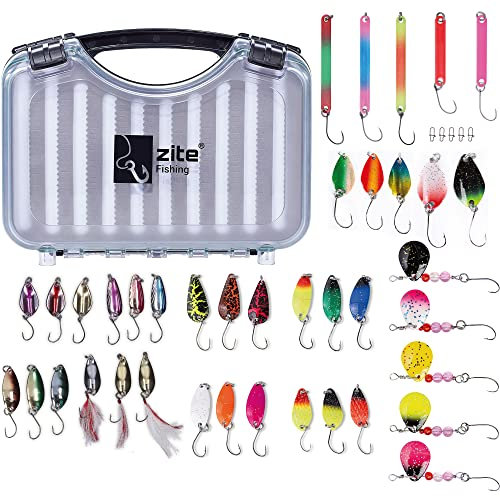 Zite Fishing Forellen-Köder Set 39 Stück - Trout Spoons Forellenblinker + Forellen-Spinner Angelköder + XXL Köderbox Wasserdicht