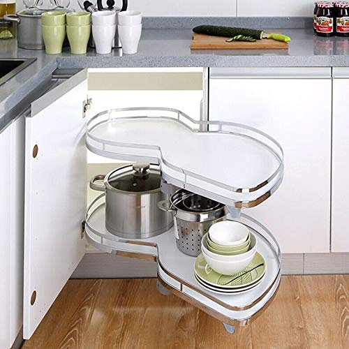 2 Tier Kitchen Cabinet Cupboard Corner Pull Out Shelf Carousel Storage Rack White Corner Flying Saucer Basket for 900mm or 1000mm corner base cabinets (Right Open)