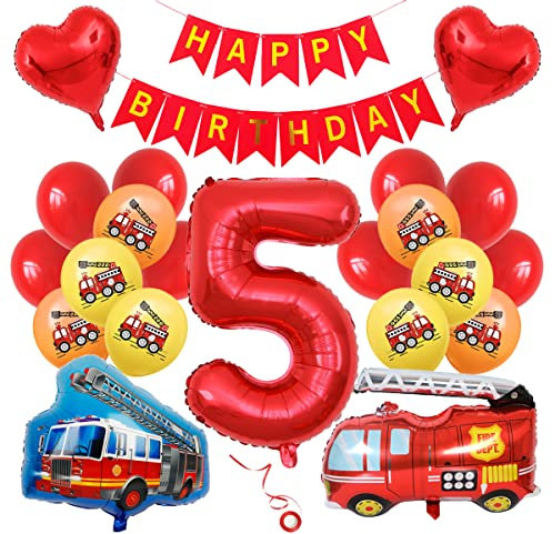 Geburtstagsdeko Jungen Luftballons 5.Jahr Feuerwehrmann Geburtstag Deko Kindergeburtstag Feuerwehrauto Ballon 5.Geburtstag Junge Feuerwehr Folienballon 5 Jahre Jungen Geburtstag Feuerwehrauto Deko