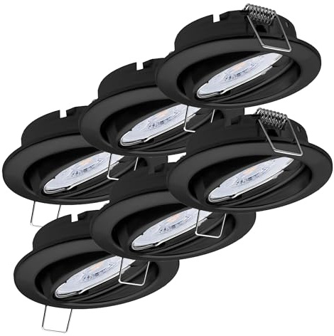 Oktaplex 6x Dijon LED Spots 230V 3 Stufen dimmbar schwenkbar ultra flach | 22mm Einbautiefe, Warmweiß 3000K, Lochmaß 68mm, 4,8W, 380lm, 110°, Einbaustrahler Schwarz, rund