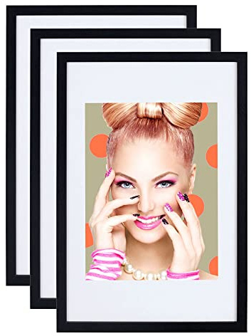 IDEAL TREND 3er 5er Set Holz Bilderrahmen Lifestyle Plexi Foto Rahmen Collage Wanddeko Poster S111: Farbe: 3er Pack Schwarz | Format: 30x45