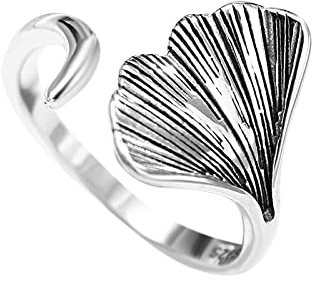 WLLDDDIU Verstellbarer Ring, S925 Sterling Silber Ginkgo Biloba Gravur Verstellbare Ringe Retro Zeigefinger Ring Silber Ewigkeitsring Hochzeit Charme Schmuck Geschenke Für Männer Mädchen Damen