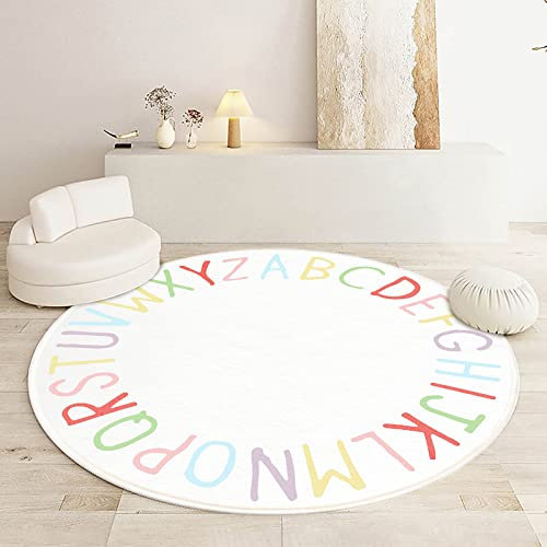 SHIPKEY Runde Teppiche, runde Spielteppiche für Kinder, farbige Alphabet-Kinderzimmer-Teppich, Kinderzimmer-Teppich, rutschfeste Matte, Teppich für Wohnzimmer (120x120cm)