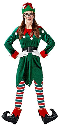 ZhuiKun Herren Damen Weihnachtself Kostüm Erwachsene Elfen Kostüme für Xmas Karneval Cosplay (Weiblich #2, M)