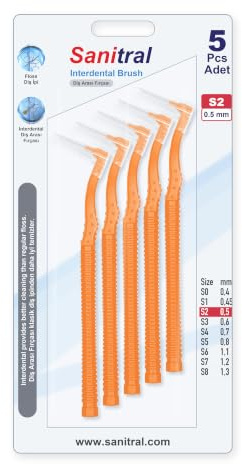 Sanitral Interdentalbürste, abgewinkelte Zahnbürste für die Zahnreinigung, hervorragender Zugang zwischen den Zähnen, Größe: 0,5 mm