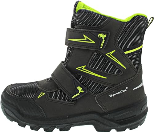 Lurchi Krispin-Sympatex Schneestiefel, Black NEON Yellow, 32 EU Weit