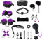 Fesselset Extrem Sex BDSM Fesseln Sex Set Handschellen Sex Augenbinde Peitsche Nippelklemmen Knebel 17 Stück Erotik SM Sexspielzeug für Paare Extremer Sex Liebhaber Einsteiger Lila
