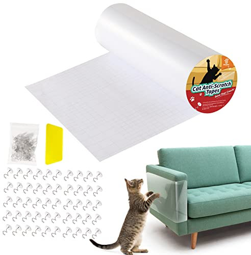 VavoPaw Protezione Graffi Gatto, 30CM*5M Protezioni per Mobili per Divani Nastro Adesivo Antigraffi per Gatti Proteggi Divano Gatti Graffi Trasparente PVC con Viti AntiGraffio Protector per Divano