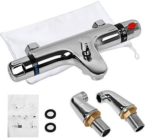 Mitigeur thermostatique chromé pour baignoire, douche, robinet mitigeur de douche en laiton, robinet de douche thermostatique exposé avec bec de remplissage de baignoire