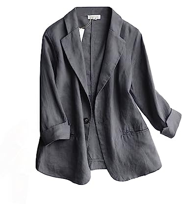 IDEALSANXUN Blazers for Women Business Casual Outfits Womens Spring Jacket 2026 Summer Clothes Lightweight Linen Jackets Cardigan Office Work Tops, Grey, L