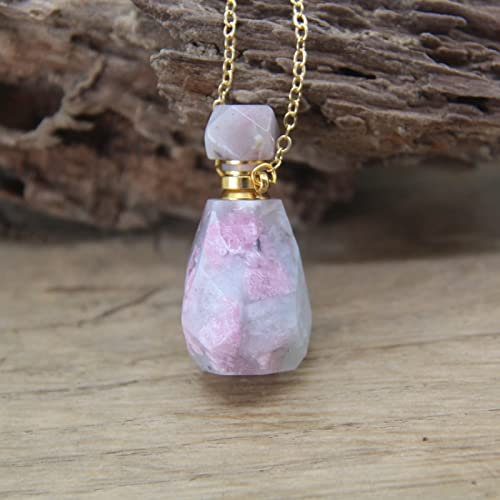 Collier avec pendentif fiole en cristal naturel à facettes - Tourmaline rose