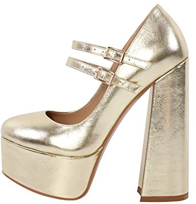 Only maker Scarpe da donna con tacco alto Mary Jane, gold, 43 EU