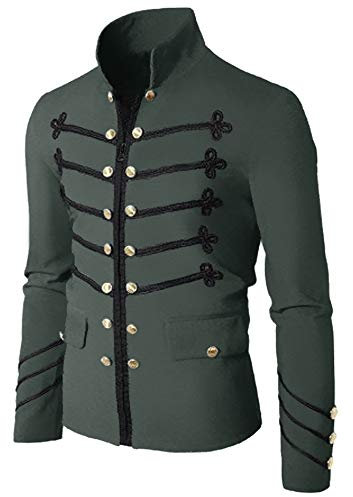 Mens Slim Fit Stand Collar Steampunk Gothic Blazers Military Drummer Blazer Jacket Vintage Paisley Suit Jacket Costume(Gary,Medium)