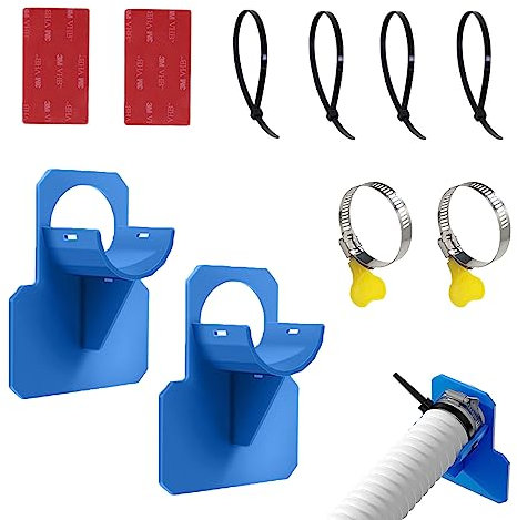 YEJAHY 2 soportes para manguera de piscina, accesorios con abrazadera de manguera de acero inoxidable, protección contra torceduras de plástico, para mangueras de menos de 38 mm de diámetro (azul)