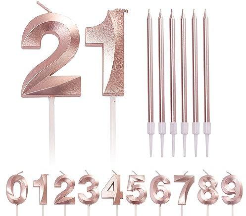 Rose Gold 21st Birthday Candle Number 21 Candles for Birthday Cake with Long Candles, Age 21 Birthday Candles for Cake, 21 Year Birthday Cake Topper Decorations for Her Birthday Rose Pink