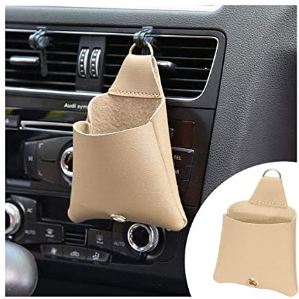 JNNJ Auto Vent Aufbewahrungsbox, Auto Interieur Aufbewahrungstasche, Auto Leder Aufbewahrungsbox, für Lagerung wie Stift, Handy, Schlüssel, Münze, Brille(Beige)