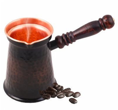 Staglife Kaffeekanne mit Holzgriff, antikes Kupfer, türkisch, griechisch, arabisch, dick, für 4 Portionen, Cezve Ibrik Briki
