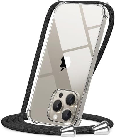 CAROKI Crossbody Case for iPhone 15 Pro 6.1,Necklace Mobile Phone Cover with Cord Strap Clear Transparent TPU Soft iPhone 15 Pro Cover Holder with Neck Cord Lanyard Strap-Black