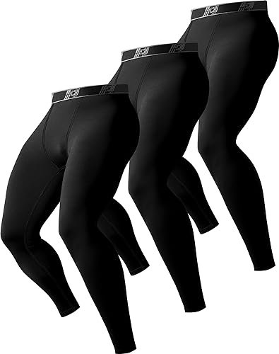 HOPLYNN Kompressionshose Herren Laufhose Lang für Joggen, Laufen, Training, Fitness, Radfahren Sport Leggings Atmungsaktiv Tights Schwarz 3er Pack-L
