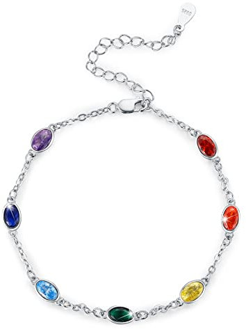 Chakra Fußkettchen Sterlingsilber Oval Chakra Fußkettchen 7 Chakren Sommer Strand Fußkettchen Armband für Heibee Fraugeburtstag Weihnachen Geschenke für Frauten rauen Frau Freundin (Oval Chakra)
