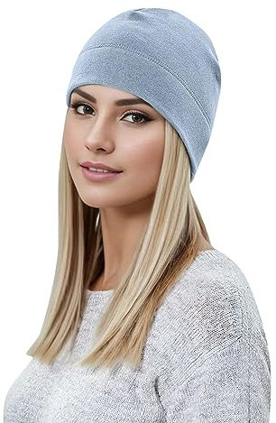 Fahrradmütze Unter Helm Herren Damen Baumwolle Schlaf Mütze Laufmütze Dünne Strickmütze Cap Chemo Kopfbedeckung (Light Blue, One Size)