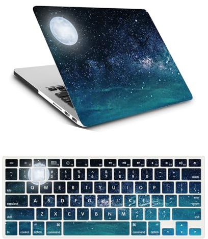 Hülle Case Kompatibel mit MacBook Air 13 Zoll 2020 2019 2018 Freisetzung A1932 A2179 A2337 M1 mit Retina Display and Touch ID, Plastik Hartschale Schutzhülle & Tastaturschutz, Mond und Stern