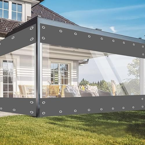 jianyana Outdoor Vorhang Wetterfest Mit öSen, 650G/M² Transparente Plane Mit öSen Abdeckplane FüR AußEnbereich Plane Durchsichtig(Grau 3 * 2.1m)