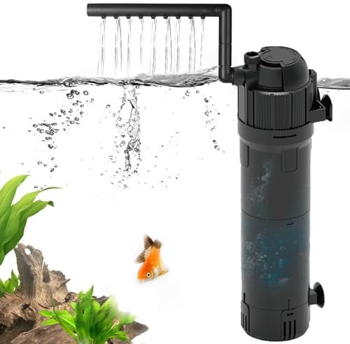 longziming Filtre interne d'aquarium avec stérilisateur UV, filtre d'aquarium alimenté par 5 W avec filtration à 3 couches. Pompe de filtre de 500 l/h pour aquariums de 20 à 30 cm, débit et direction