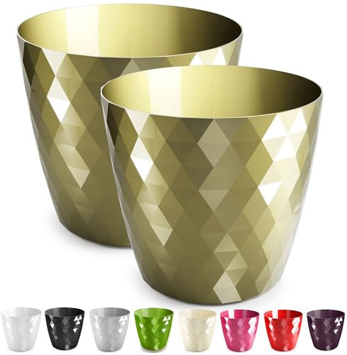 PECZEKO Pot de Fleurs Brillant, Pot de Fleurs en Plastique, Pot de Fleurs décoratif pour Grandes et Petites Fleurs, Lot de 2 Pots de Fleurs, Pots de Fleurs, Pots à Herbes, (Lot de 2) Or, ø 12 cm