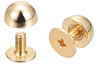QUARKZMAN Remaches de Tachuelas con Tornillo, 8 Sets de Remaches de Tachuelas Redondas de 8x5mm para Manualidades de Cuero, Bolsos y Cinturones, Tono Dorado