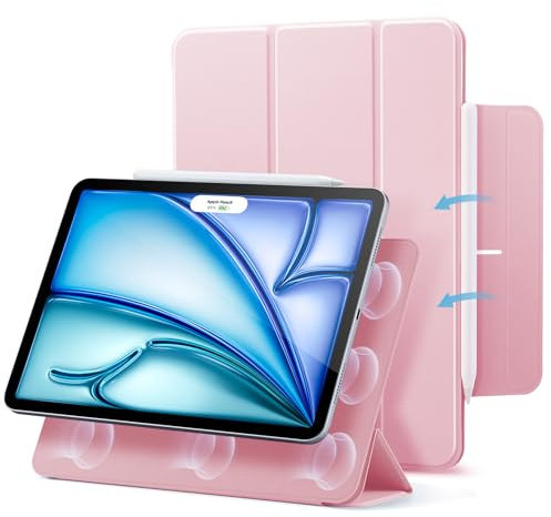 ESR für iPad Air 11 Zoll 2025 Hülle M3/M2, iPad Air 7/6/5/4 Hülle (2024/2022/2020) Starke Magnetbefestigung, Trifold Ständerhülle, unterstützt Pencil Pro/USB-C, automatisches Ruhen/Wecken, Rosa