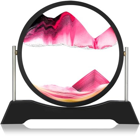 Liangding Sablier Decoratif 3D Cadre Sable Mouvant, Art de Sable Image Dynamique, Cadre Sablier en Verre Rond, Décoration de Bureau Maison, pour Enfants Adolescents Adultes Cadeaux (Rose, 12)