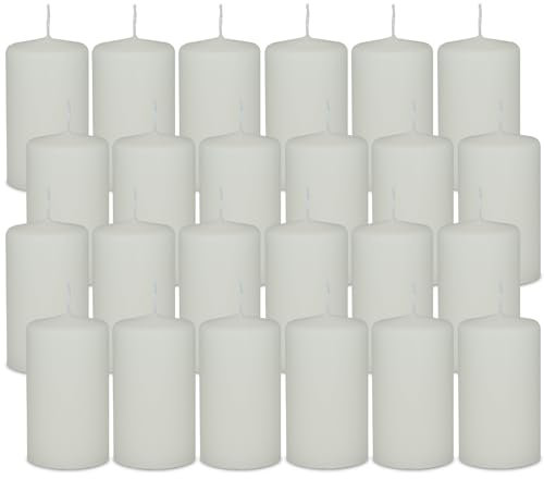 DecoLite 24er Pack Stumpenkerzen 100/60mm - Selbstverlöschend, Safe Candle, RAL Zertifiziert, 36 Stunden Brenndauer - 100% Made in Germany by Wenzel Kerzen (wollweiss)