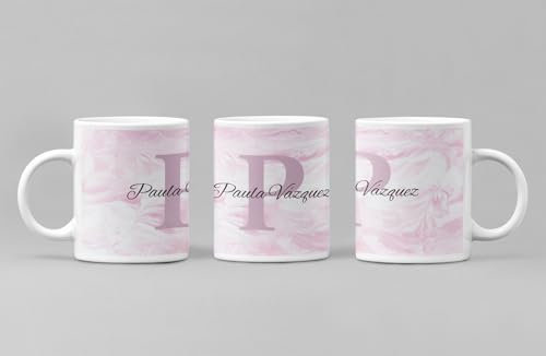 C&P Taza Deluxe Personalizada blanco brillo con Inicial,nombre y apellido de cerámica 350 ML