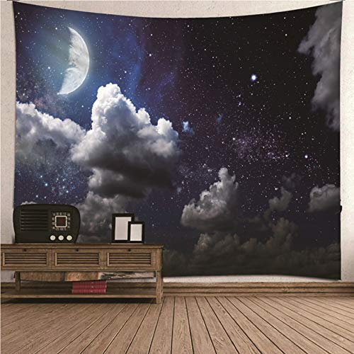 CEVAN Wandteppich Für Wohnzimmer Wanddekoration Rost Mond Und Sternenhimmel Wandbehang Ornamente Wanddekoration Tapete Wandbehang Stoff Schwarz-Weiss 350x250cm