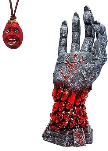 Yearsahrk Berserk Figur Berserk Statue und Anhänger Anime Hand Gottes Rechte Hand Schädel Runenskulptur Skelettstatue Zuhause Schreibtisch Tischdekoration Sammlungen Gifts (Hand+Halskette B)